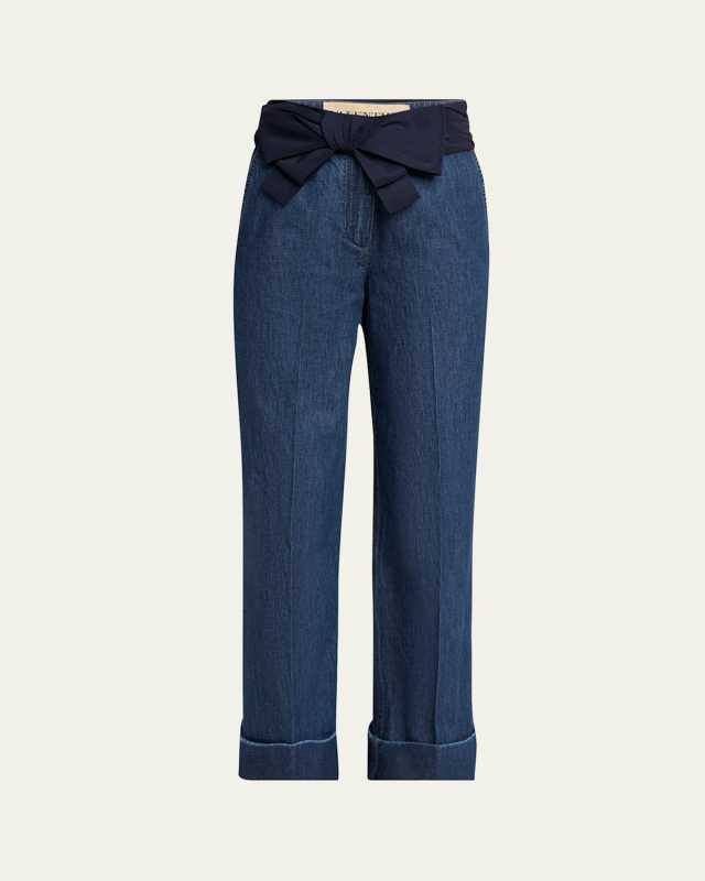 Chambray Denim Pants with Bow